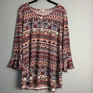 Cato Tunic Dress Bohemian Striped Print Bell Sleeve Casual Career Wear Size‎ L